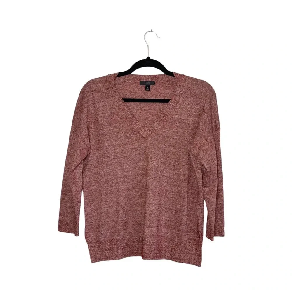 J. Crew Rust Orange Heathered Wool & Linen Blend V-neck Sweater Xsmall Women’s